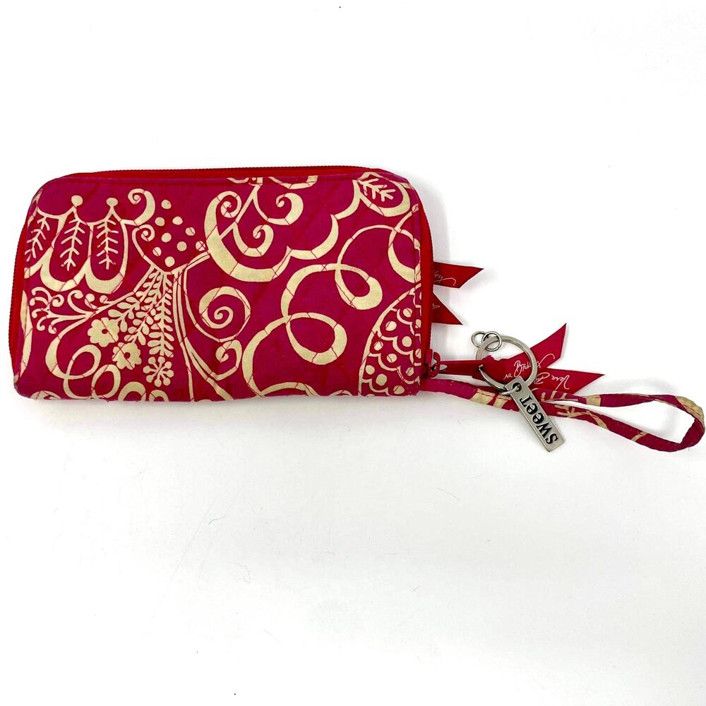 VERA BRADLEY Women's Pink Twirly Birds Pattern Clutch Zip Around Quilted Wallet